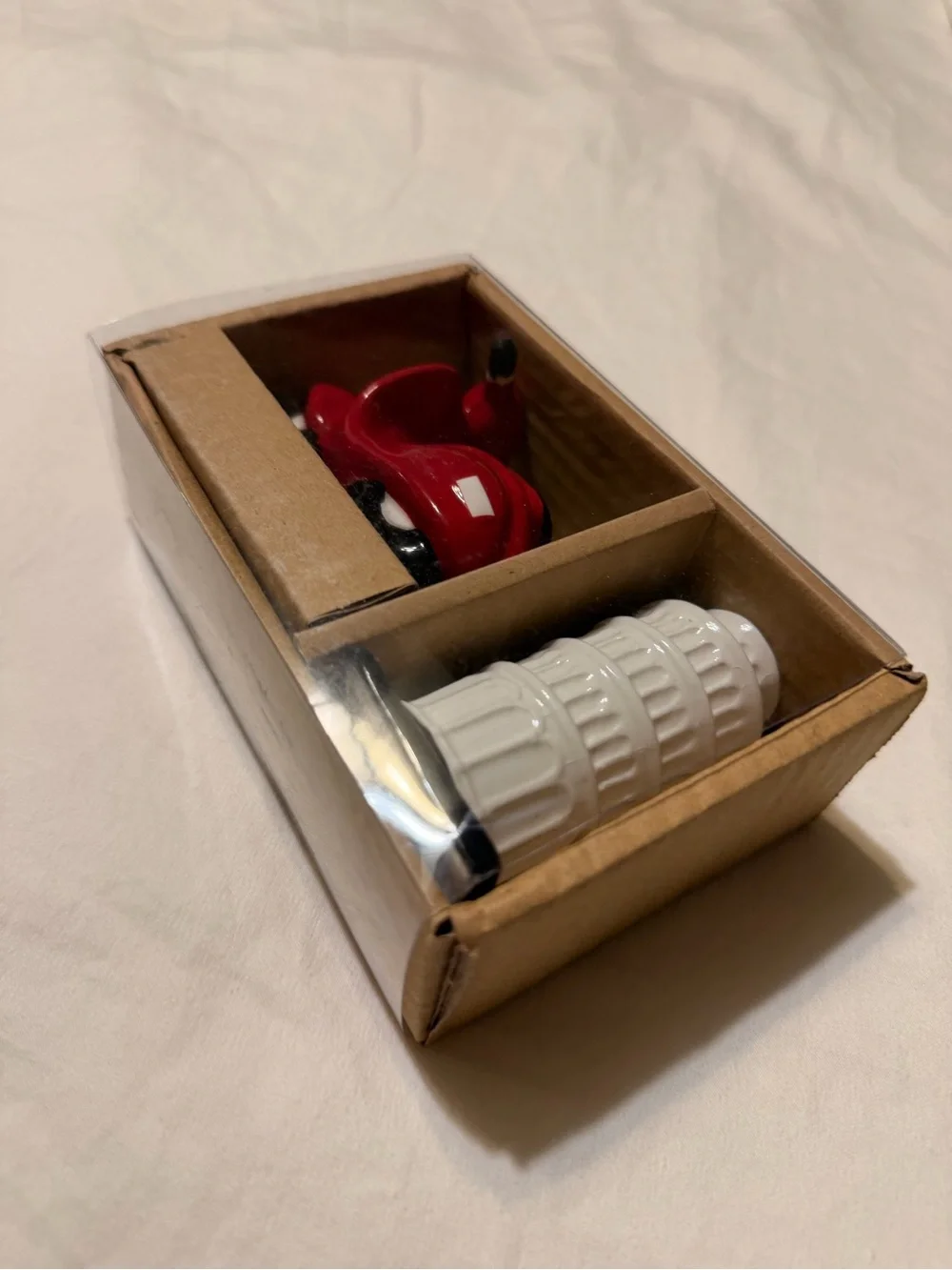 New world Market Salt & Pepper Shakers Set of White Pisa Tower & Red Scooter